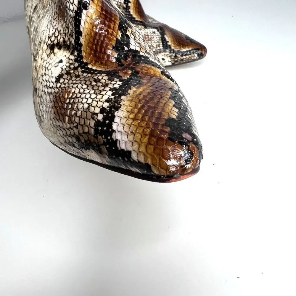 Charles David Ankle Boot print snake Women Block Heel Pointed Toe size 8.5